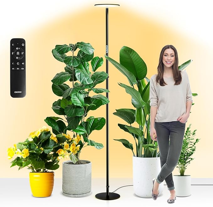 chiphy 69" Full Spectrum Grow Light for Indoor Plants, 4/8/12H Timer, 40W Tall Plant Lights, 10 Level Dimmable Brightness, Heights Adjustable, Remote Control, Ideal for Large Tall Plants