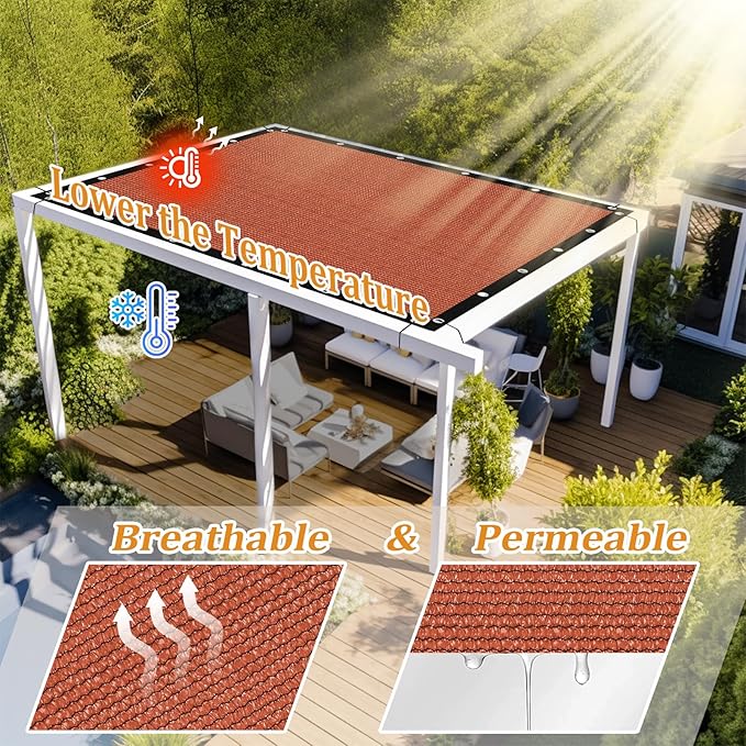 Shade&Beyond Customized Size 7' X 20' Shade Cloth with Grommets, 90% UV Protection UV Protection Mesh Tarp Sun Screens for Patio GN04, Rust Red