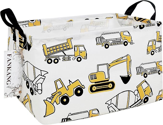 FANKANG Storage Bins, Nursery Hamper Canvas Laundry Basket Foldable with Waterproof PE Coating Large Storage Baskets for Kids Boys and Girls, Office, Bedroom, Clothes,Toys(Rec-excavator）