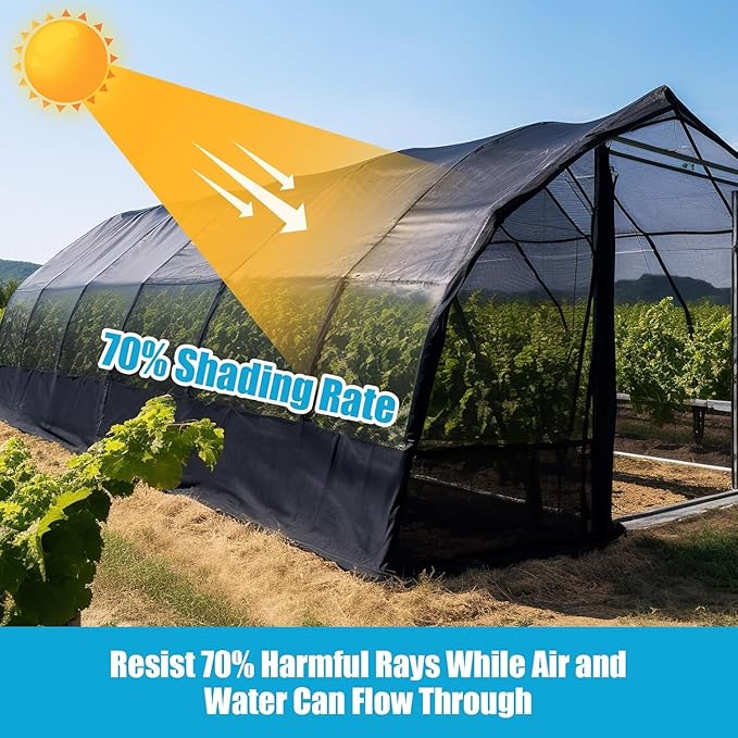 Amagenix 70% Eyelets Shade Cloth Roll 8' x 100 FT Cuttable Sun Shade Mesh Tarp UV Resistant Screen Cover for Garden, Patio, Greenhouse, Canopy, Kennel, Plant, Black