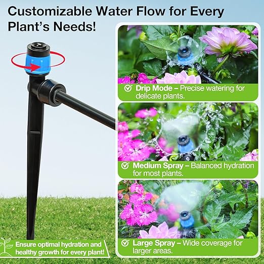 MIXC Drip Irrigation Emitters, Adjustable 360 Degree Water Flow Quick Connect for 1/4" Tubing, Drippers Sprayer for House Garden Watering Systems 100 Pack