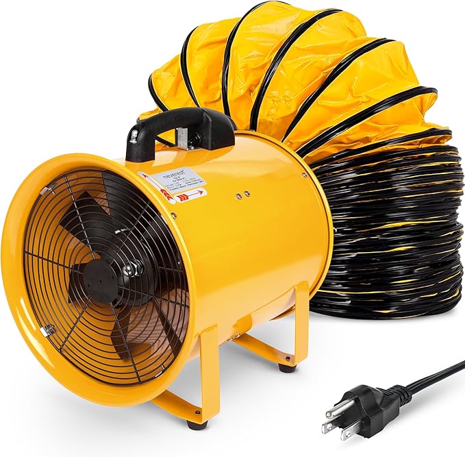 neverest® 12-Inch Industrial Blower Fan, High-Powered 2400 CFM Portable Blower/Exhaust Fan with 32ft Flexible Hose, 7ft Cable/Plug, Heavy-Duty Exhaust Fan for Construction, Workshops