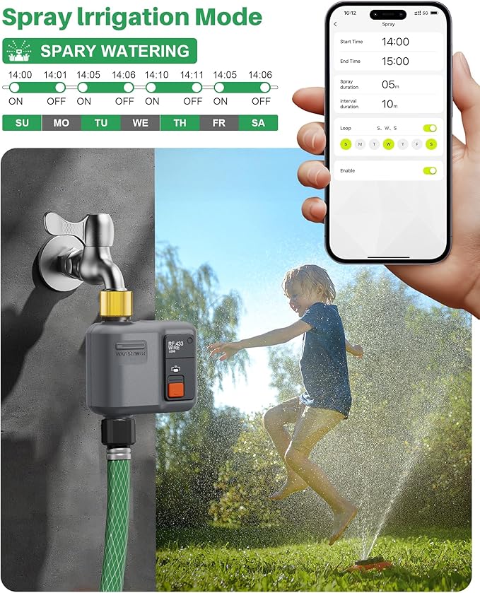WiFi Sprinkler Timer 1 Zone with 984 Feet RF Gateway, 1 Outlet Dark Gray-Brass Inlet Smart Water Timer for Garden Hose with Rain Delay/Manual/Automatic,WiFi Water Timers for Garden