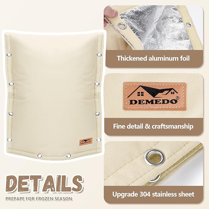 Backflow Preventer Insulation Cover - 3 Way Opening Pipe Insulation Cover for Irrigation Valve, Sprinkler Cover for Outside - Winter Freeze Protection Backflow Cover - 16" W x 20" H, Beige