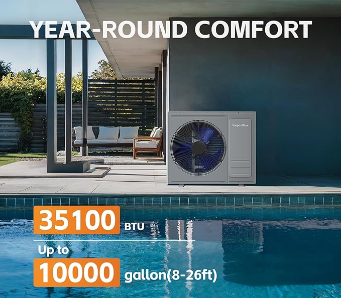 35100 BTU Swimming Pool Heat Pump Above Ground Pool Heater 220V Electric Pool Heater for Inground Pool 10000 Gallon Heating Cooling WiFi Control Schedule