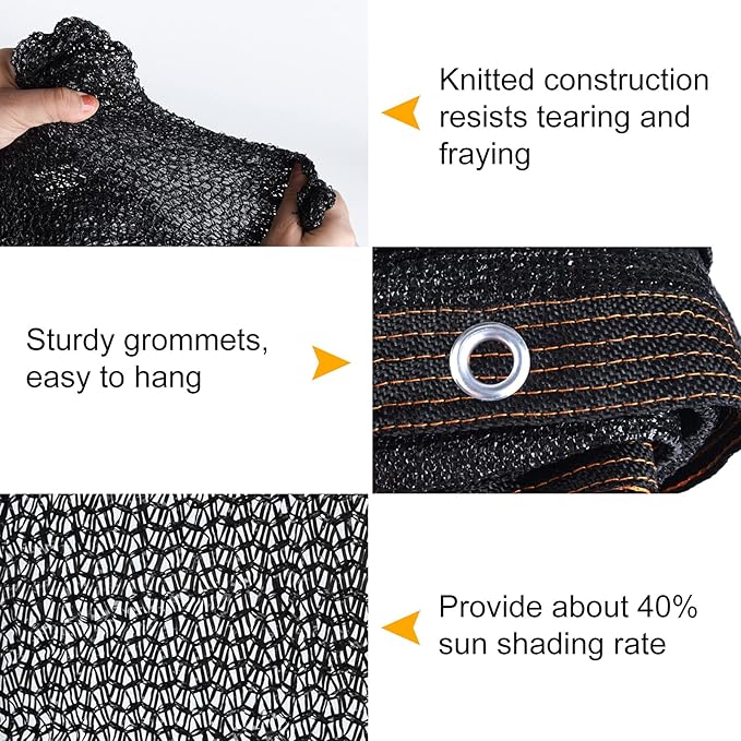 FEPITO 40% Shade Cloth 8ftx16ft Sunblock Shade Net Black Mesh Shade Net for Plant Greenhouse Parking Garden Yard or Kennel