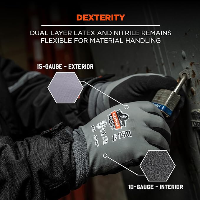 Ergodyne unisex adult Coated Waterproof Winter Gloves, Gray, 2X-Large US