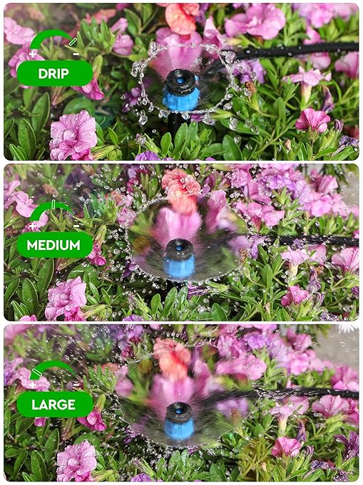 72Pack Drip Irrigation Parts, Quick Connect 1/4" Adjustable 360° Emitter Sprinklers with 6" Stake, Easy-Clean for Garden & Farm Irrigation Systems
