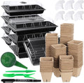 Baderke 8 Sets Seed Starter Tray Kit Including 120 Peat Pots for Seedlings 8 Plastic Growing Trays with Dome 120 Plant Labels and 4 Garden Tools for Outdoor Indoor Garden Plant