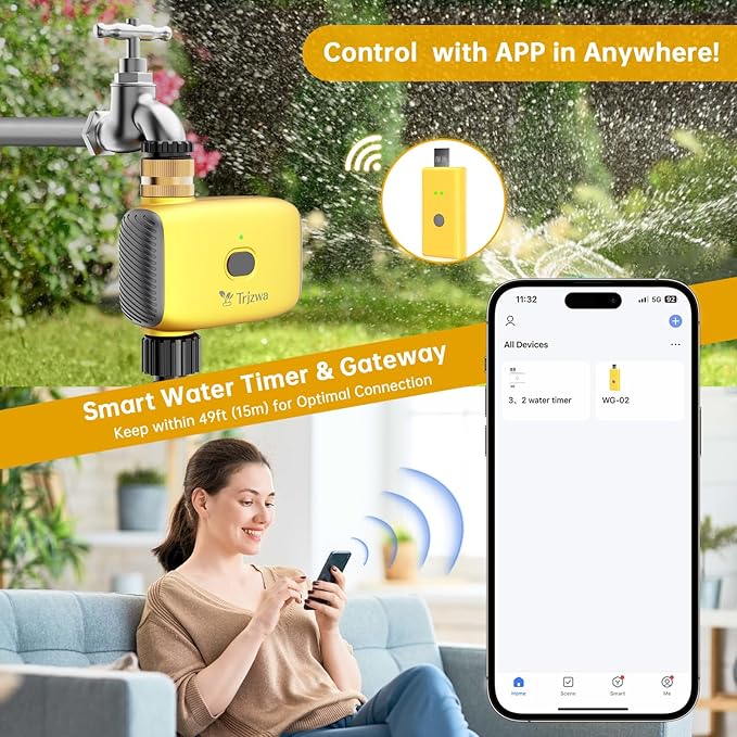 WiFi Sprinkler Timer 2025 WiFi Water Timer for Garden Hose,Brass Inlet Smart Irrigation System for Garden,APP Remote Control via WiFi and Bluetooth,Sprinkler Watering for Lawns, Patios