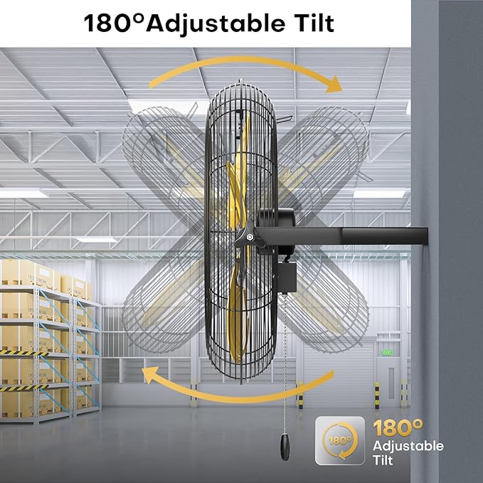 VINICAYA 20 Inch Industrial Wall Mount Fan, 5200 CFM Industrial Metal Wall Fans with Poweful Motor, 3 Speed, Heavy Duty Construction Indoor for Warehouse, Workshops, and Garage, UL Listed
