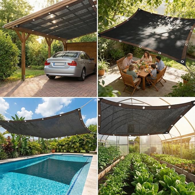 90% Shade Cloth, 10 x 12 FT Tear Resistant Sun Shade Net with Reinforced Grommet,Durable Garden Shade Tarp Cover for Greenhouse,Plant Cover, Chicken Coop,Patio and Pergola,Black