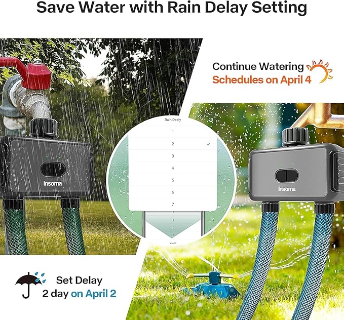 Smart Hose Watering Timer with Wi-Fi Hub, Automatic Irrigation System Controller for Lawns and Yard, Compatible with Alexa