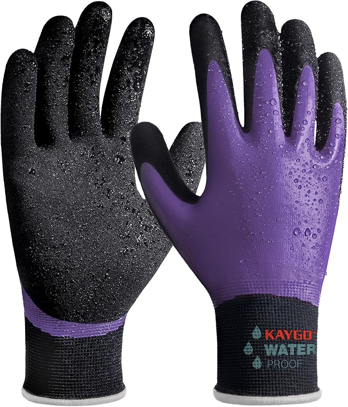 KAYGO Waterproof Work Gloves for Men and Women, Rubber Coated Non-slip Working Gloves for Garden, Outdoor Construction,KG150 (Purple, XL)