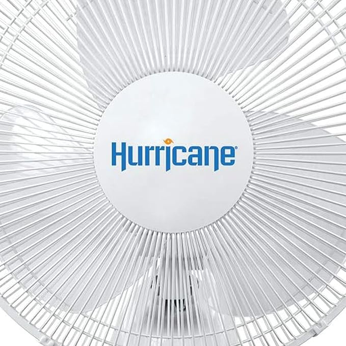 Hurricane 16" Supreme Oscillating Wall Mount Fan w/ 3 Quiet Speeds, White - Corded Electric Air Cooling Unit w/ Easy Pull Cord Controls for Homes, Greenhouses, Garages, Workshops & Gyms
