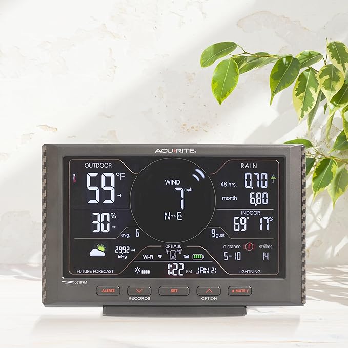 AcuRite Optimus Weather Station with Wi-Fi Display, Built-in Barometer, Lightning Detection, Indoor/Outdoor Temperature and Humidity, Wind Speed/Direction, and Rainfall Measurements (01224MCB)
