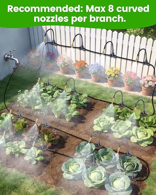 120FT Drip Irrigation System for Garden with 18 Nozzles –360° Adjustable Misting Nozzles, Quick-Connect Design, Ideal for Raised Beds, Lawns, Greenhouses & Outdoor Cooling