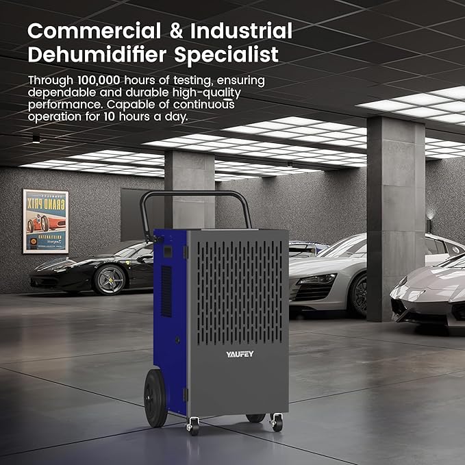 Yaufey 155 Pints Commercial Dehumidifier with Pump, for Basement up to 8000 Sq. Ft, Large Capacity Industrial Dehumidifier for Large Room with Intelligent Humidity Control