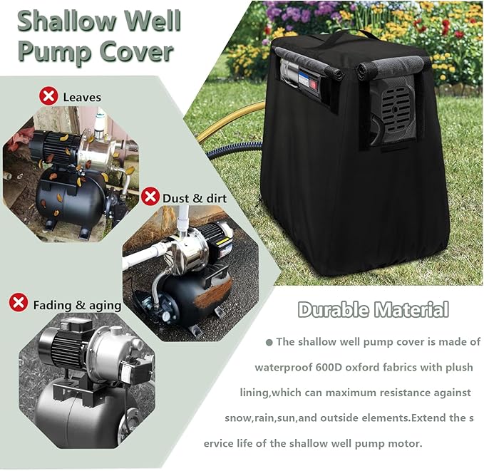 Rileytee Shallow Well Pump Cover for Automatic Water Booster Jet Pump,Outdoor 600D Heavy Duty Waterproof Anti-UV Shallow Jet Water Well Pump Cover