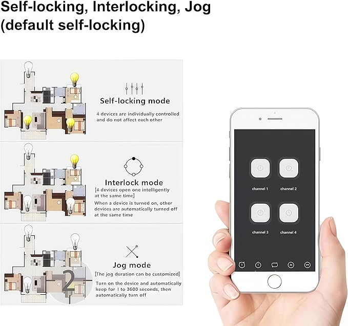 4CH Wireless Relay Module | Smart Home Control | Remote Switch | Self-Locking Mode | Tuya APP & Bluetooth Compatible