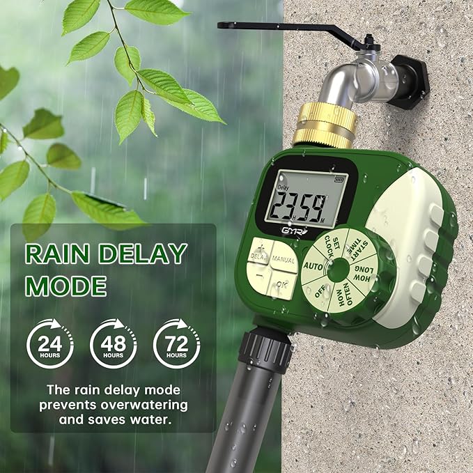 GMR Hose Timer, Water Timer for Garden Hose, Irrigation Timer with 360° Brass Swivel, Waterproof Sprinkler Timers for Automatic Watering System/Manual/Rain Delay, 1 Outlet