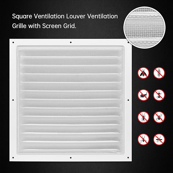 2Pcs Aluminum Gable Vents with Screen Mesh, 10x10 Inch Metal Wall Vents for Attic, Garage, Shed, and Exterior Doors, Square Louver Vent Grilles for Improved Ventilation