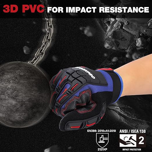 WORKPRO Heavy Duty Work Gloves, Synthetic Leather Impact Protection Working Gloves for Men, PVC Protection, Touch Screen, Terry Fabric, Non-Slip, XL