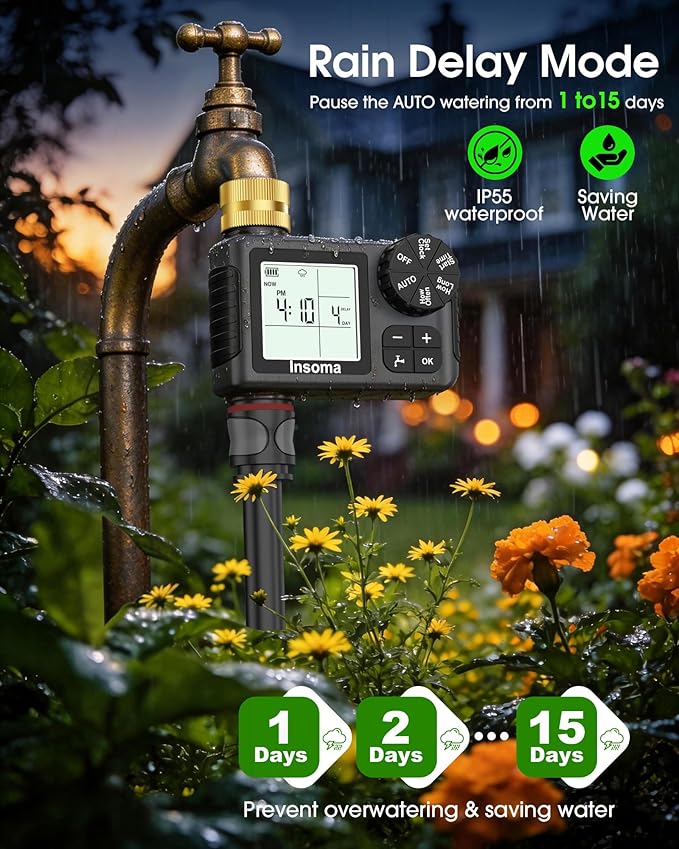 Sprinkler Timer with Brass Inlet & Outlet, Water Timer for Garden Hose with Auto/Manual/Rain Delay Mode, Easy Setup Hose Timers for Lawn, Garden, Vacation Watering,1 Outlet