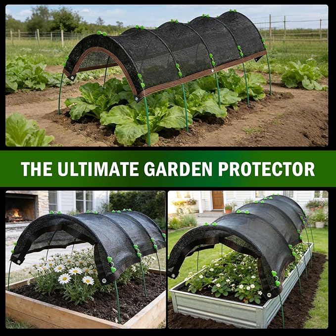 Uyittour Garden Shade Kit 78.7"x39.4", 70% Black Shade Cloth with Hoops for Plants, Raised Garden Bed Shade Cover for Heat Protection, Sun Shade for Outdoor Vegetables, Flowers & Greenhouse