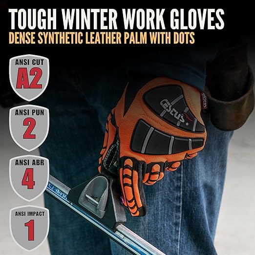 Cestus 5025, Winter Work Gloves for Men, Insulated Impact Gloves, Waterproof and Warm for Cold Weather Construction, Trucking (Large)