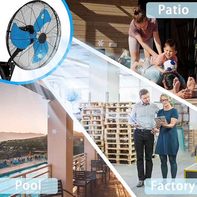 20" Wall Mount Fan, 7100CFM Heavy Duty Wall Fan with 3-Speed & Adjustable Tilt, High Velocity Industrial Oscillating Fans for Garage, Factory, Patio, Indoor, Porch, Shop & Commercial Use - ETL Listed