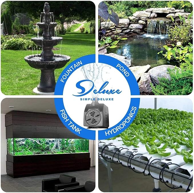 Simple Deluxe 80 GPH Submersible Water Pump (300L/H, 3.6W), Ultra Quiet Fountain Pump with 2.6 ft, 2 Nozzles for Aquarium, Pool, Hydroponics, Black