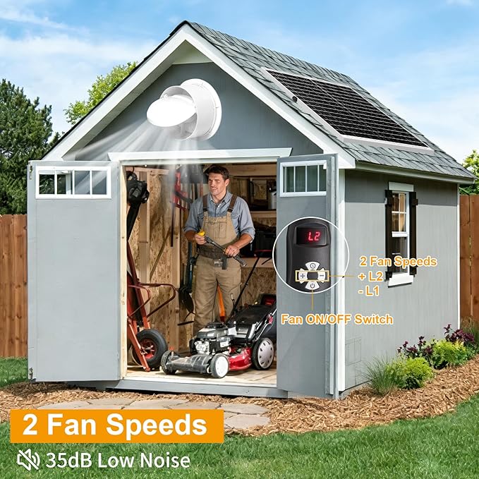 Solar Exhaust Fan with 24000mAh Battery Day & Night Work Fans, 25W 9.8" Solar Ventilation Fan for Chicken Coop with Timer, Waterproof Greenhouse Solar Powered Fan for Shed, Pet Houses, Outdoor Cooling