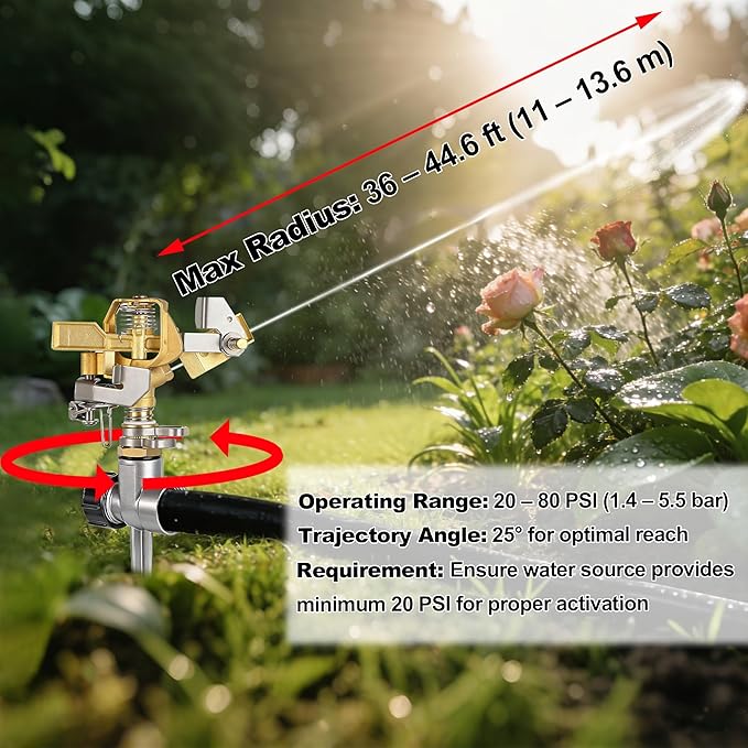 Triumpeek 2 Packs Impact Sprinkler on Spike Base, Heavy Duty Brass Water Sprinkler Head with Aluminum Alloy Stand, Adjustable 360 Degree Large Area Irrigation Sprinkler for Yard Lawn Patio Garden