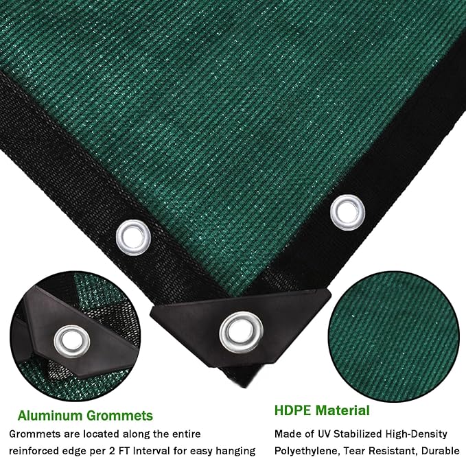 90% Green Colored Shade Cloth 10 ft X 10 ft,Heavy Duty HDPE Mesh Sun Shade Tarp with Grommets for Garden Greenhouse Pergola Patio Plant Kennel UV Protection