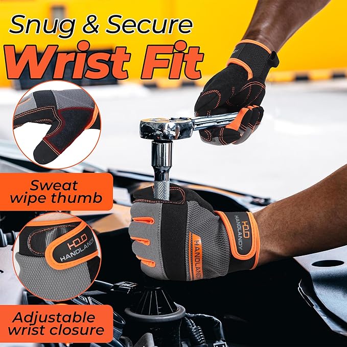 HANDLANDY Work Gloves for Men & Women, Utility Mechanic Working Gloves Touch Screen, Flexible Gardening Gloves for Yard