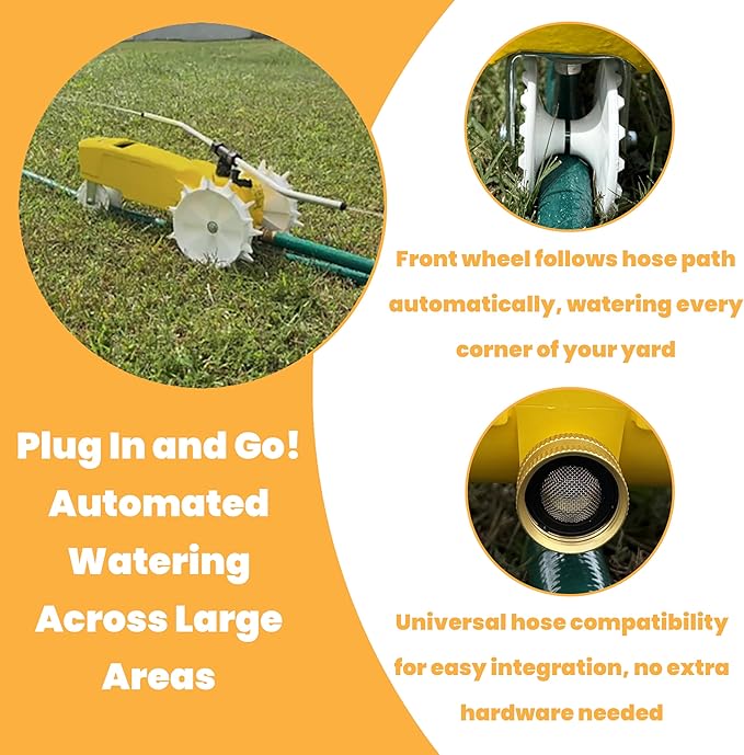 Nelson Rain Train 13,500 Square Feet Cast Iron Outdoor Lawn Traveling Water Sprinkler for Yard, and Garden, with Auto Shut Off, Yellow