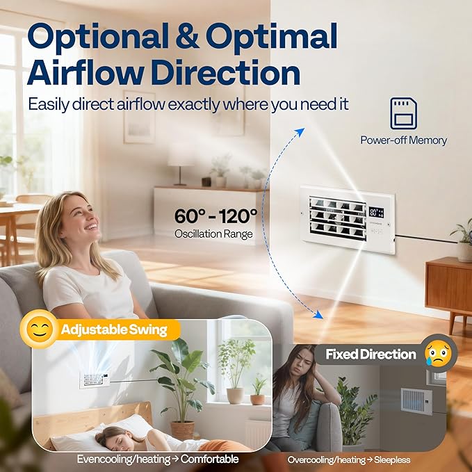 VIVOHOME Register Booster Fan - 4'' x 10'' Opening with Adjustable Louver - Smart Thermostat & 10-Speed WIFI App Control - AC Vent Fan for Floor, Ceiling, Wall - Quiet Operation (White)
