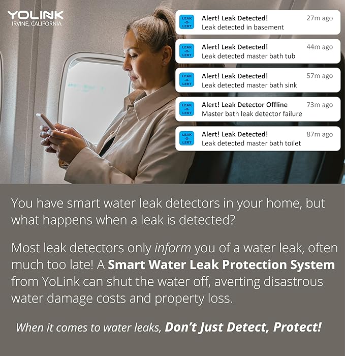 YoLink Smart Home Starter Kit: Hub & 2-Pack Water Leak Sensor 1, LoRa Up to 1/4 Mile Open-Air Range, SMS/Text, Email & Push Notifications, w/Alexa, IFTTT, Home Assistant