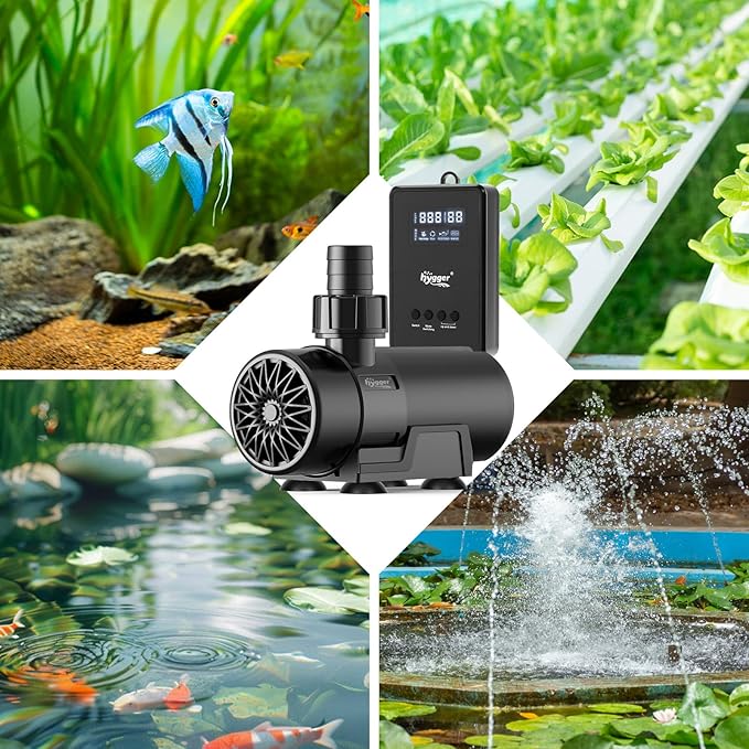 hygger 15W-100W Water Pump with Controller (Up to 3430GPH), Submersible/Inline Return Pump with Adjustable Mode/Flow, 2 Fountain Pump with 2 Inlet Cover and 3 Nozzles, for Fish Tank, Pond, Aquarium