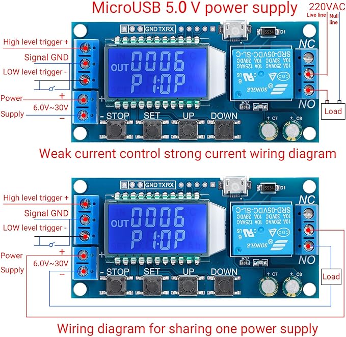 DROK Timer Relay 2pcs, DC 6V-30V LCD Display Time Delay Relay Cycle Timer 0.01s-9999mins with Input 5V Micro USB Port