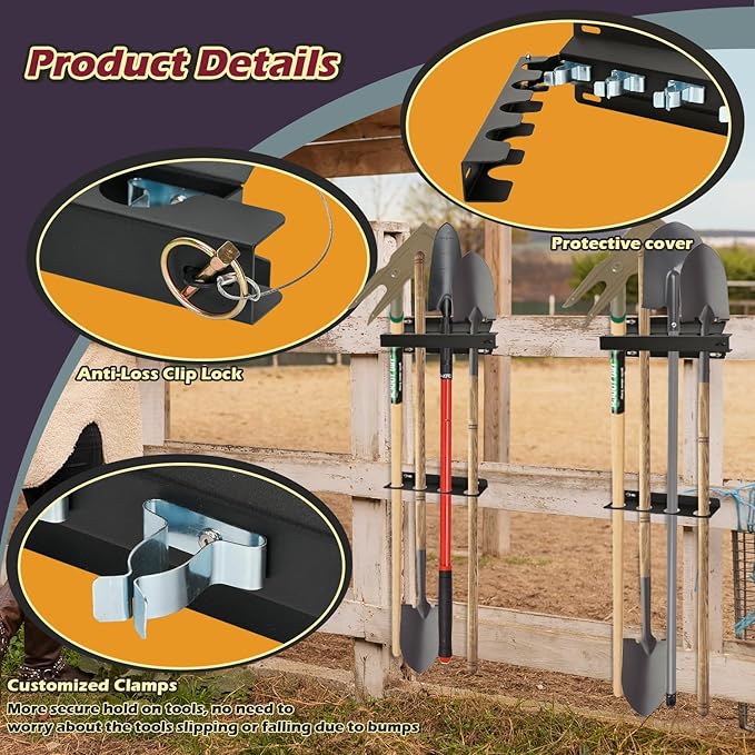 TOPOWN 4-Hole Heavy Duty Shovel Holder for Truck Bed with Double Fixation, Adjustable Landscape Tool Rack Truck Bed Mount for Shovels, Tool Holder for Rakes, Garden Tools, Farm Tools (Bed & Box Mount)