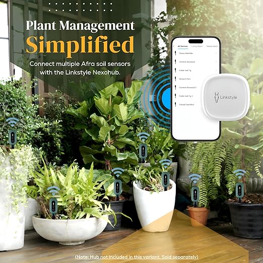 PLANTRON Afra II Smart Soil Moisture Sensor By LINKSTYLE — 3-in-1 Soil Moisture, Temperature and Luminosity Monitoring, IP67 Waterproof, Indoor/Outdoor [Requires Hub to Work]