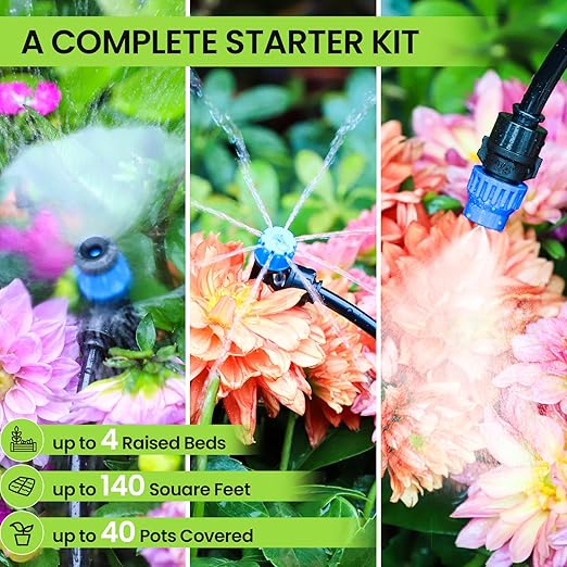 Bonviee Drip Irrigation System 230FT – Quick Connect Garden Watering Kit with Adjustable Drip Emitters, 1/4” & 5/16” Tubing for Raised Beds, Greenhouse, Lawn, Automatic Timer Compatible