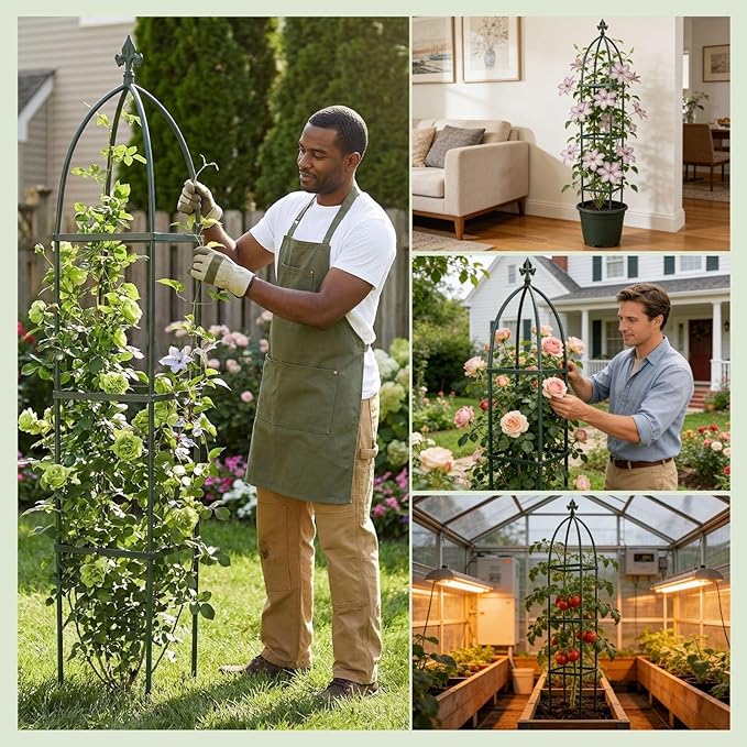 Lancisism 100% Metal Trellis for Climbing Plants Outdoor - Garden Metal Obelisk Trellis Vertical Plant Support for Climbing Vines & Flowers - Sturdy Steel Arch Trellis for Potted Plants Indoor Black