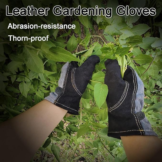 Leather Gardening Gloves for Men, Work Gloves for Welding, Construction, Chainsaw, Farm, Ranch, Yard Work, Abrasion Resistant, Cactus Thorn Proof