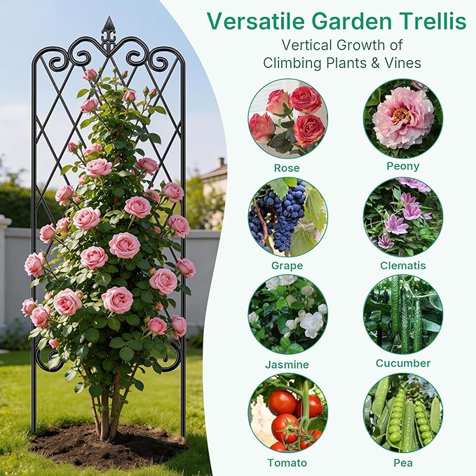 AMAGABELI GARDEN & HOME 4 Pack 47” x 16” Garden Trellis for Climbing Plants Outdoor Metal Garden Fencing Decorative Plant Trellis Vegetables and Rose Trellis for Ivy Cucumbers Black