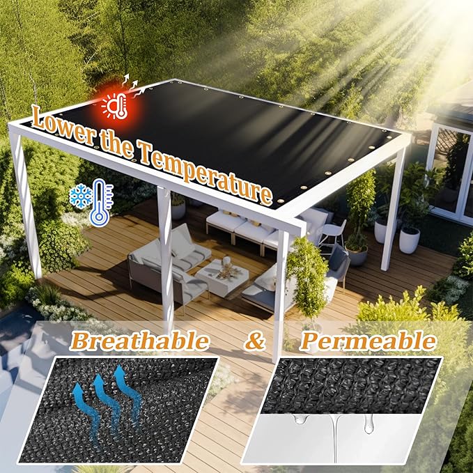 Shade&Beyond Customized Size 12' X 13' Shade Cloth with Grommets, 90% UV Protection UV Protection Mesh Tarp Sun Screens for Patio GN04, Black