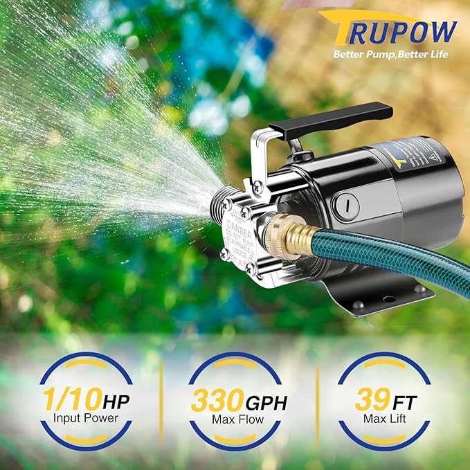 Trupow 1/10HP 330GPH 115-Volt Mini Portable Electric Utility Sump Transfer Water Pump with ON/OFF Switch(Only Pump)
