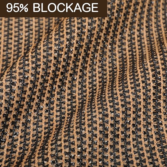 95% 6ft x 50ft Bulk Eyelets Shade Cloth Roll Sunblock Shade UV Resistant Net Windscreen Cover Fabric Roll for Garden Greenhouse Flower Plant Patio Kennel Canopy (Brown, 1 Pcs)